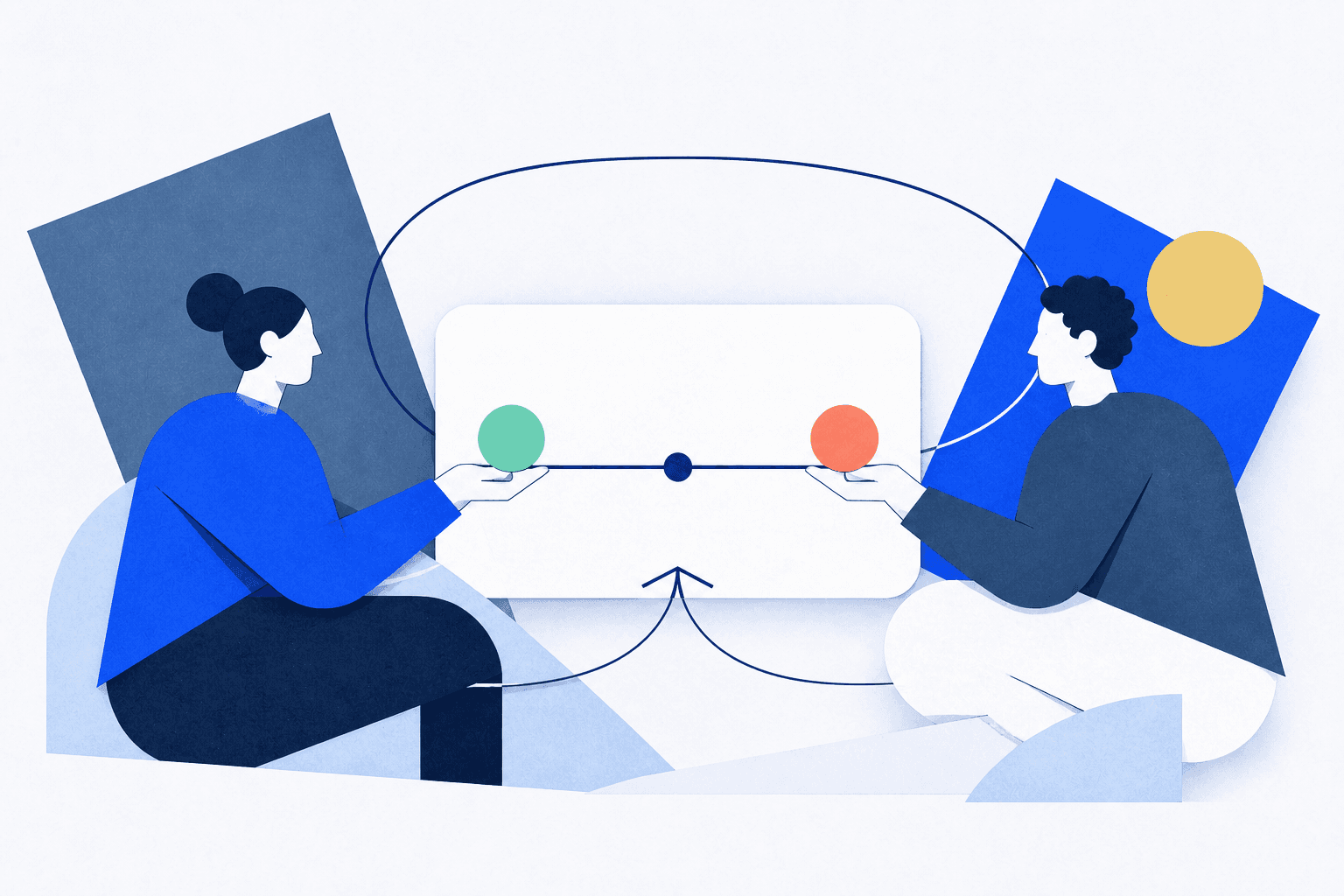 Editorial illustration of two people balancing a shared expense and its context